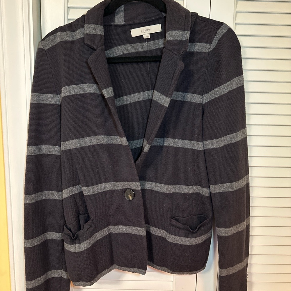 LOFT Women's Charcoal and Light Gray Striped Blazer